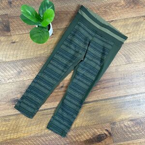LULULEMON 6 green stripe cropped legging colorblock mesh running athletic work